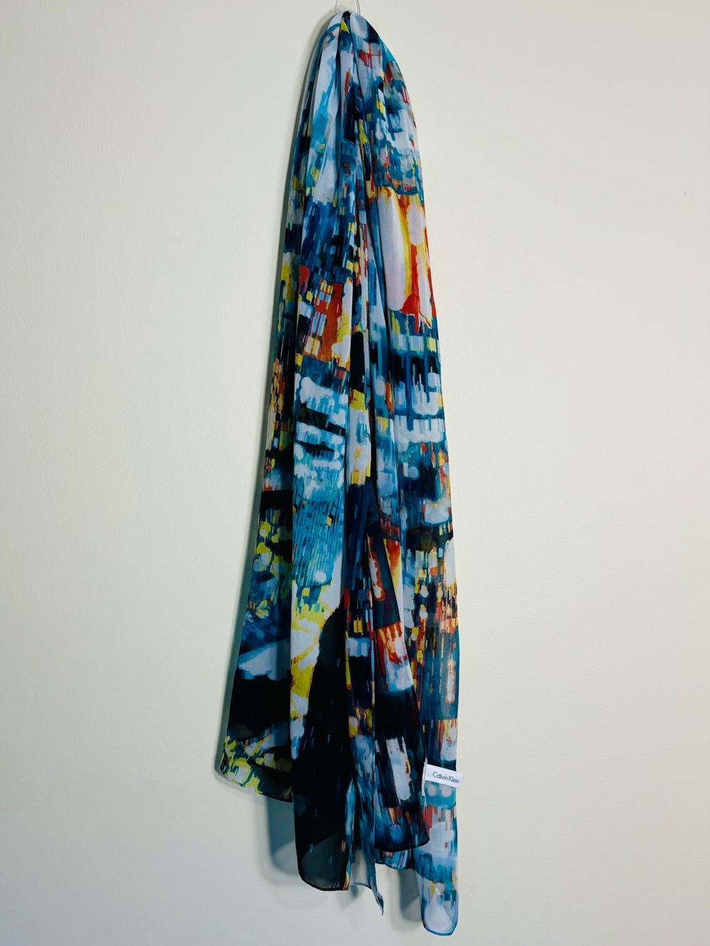Calvin Klein Blue, Teal & Yellow Abstract Print Scarf